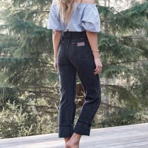 Vintage Black Wrangler Leather Patch Jeans high rise Mom Size 28